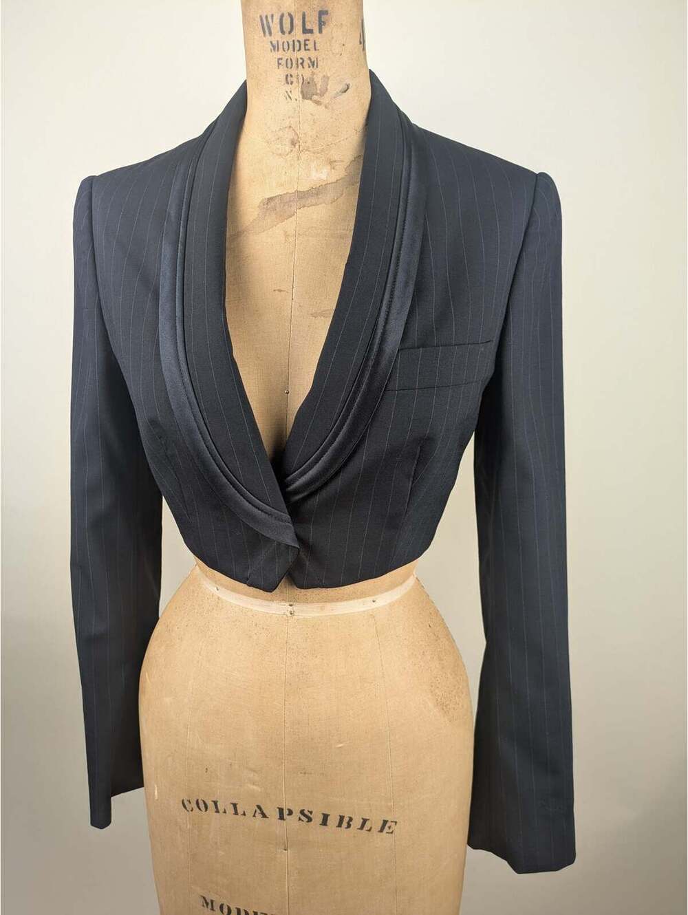 1990's dolce and gabbana black wool pinstripe cropped jacket